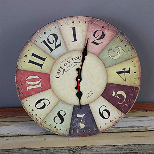 Tuscan Wall Clock, Petforu Fashion 14 Inch Vintage France Paris Colourful French Country Tuscan Style Non-Ticking Silent Paris Wood Wall Clock Arabic Numbers