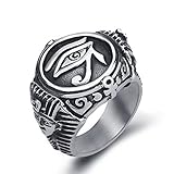 Elfasio Mens Stainless Steel Ring Egyptian Pharaohs Eye of Horus Ra Udjat Silver Tone Jewelry Size 13