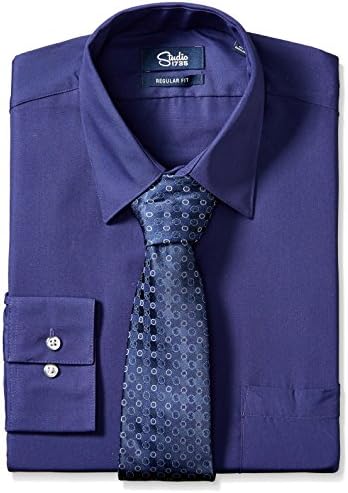 Studio 1735 Men's Dress Shirt Combo Dot Tie reg Fit, Persian Blue, 15-15.5" Neck 32"-33" Sleeve
