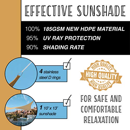 Homeries Sun Shade 185gsm (10x13)' - Rectangular Heavy Duty Sail Canopy - Premium UV Block Sunshade Cover for Patio, Backyard, Deck, Porch, Outdoor Activities