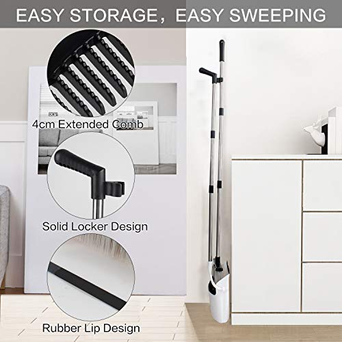 Broom and Dustpan [2019 Version] Tiumso Dust pan Broom Set with Upgrade Combo and Sturdiest Extendable Long Handle,4 Layers Bristles,Upright Standing for Home, Office, Kitchen, Lobby (White) - Thumbnail 3