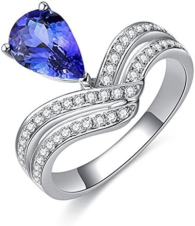女性のためのファッションナチュラルタンザナイト宝石ダイヤモンドツイスト14kホワイトゴールドウェディング婚約指輪