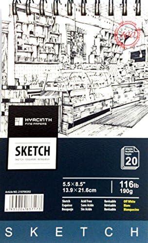 HYACINTH Sketch Book, 5.5"x8.5", piral Bound, 116 lb./190 g, 20 Sheets