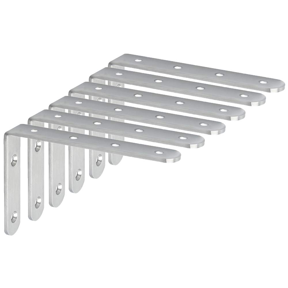 Mooche 6PCS Chrome Shelf Brackets 150mm, Metal L Bracket for Shelves, Wall Mounted Shelf Supports Brace Heavy Duty for Living Room Kitchen Office