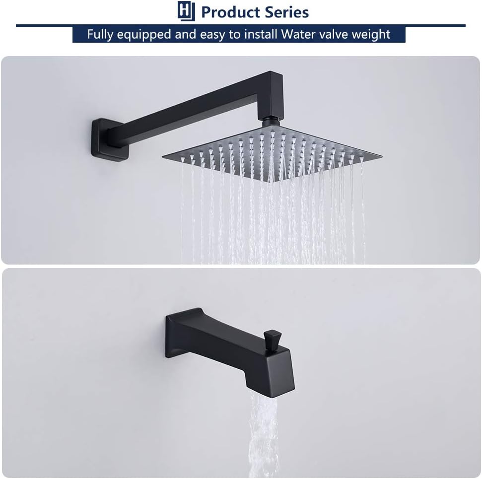 HOMELODY Shower Faucet Shower Valve Trim Kit Tub and Shower Faucet Set Rainfall Shower System with 8" Touch-Clean Shower Head, Bathtub Faucet, Stainless Steel, Matte Black - - 
