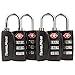 Open Alert Indicator TSA Approved 3 Digit Luggage Locks to Lock Travel Suitcase (4 Pack, Black)