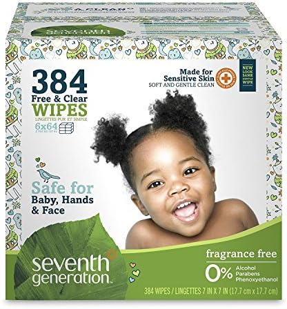 Seventh Generation Free &amp; Clear Fragrance Free Baby Wipes Resealable Top 384 Count