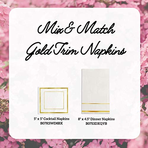 GLAM Dinner Napkins, Gold Trim, 100 Pack 8x4 White And Gold Paper