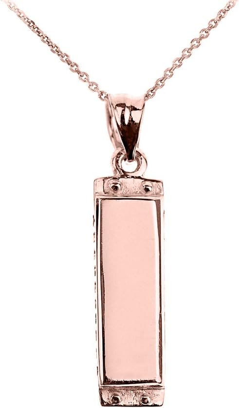 Solid 14k Rose Gold Music Charm Harmonica Pendant Necklace