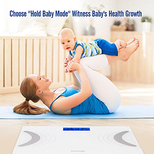 NURSAL Bluetooth Body Fat Scale, Digital Smart Scale for Body Weight, Fat Rate, Water Content, Muscle Mass, BMI, BMR, Bone Mass and Calories, Body Composition Analyzer with Smartphone App, White - Thumbnail 2