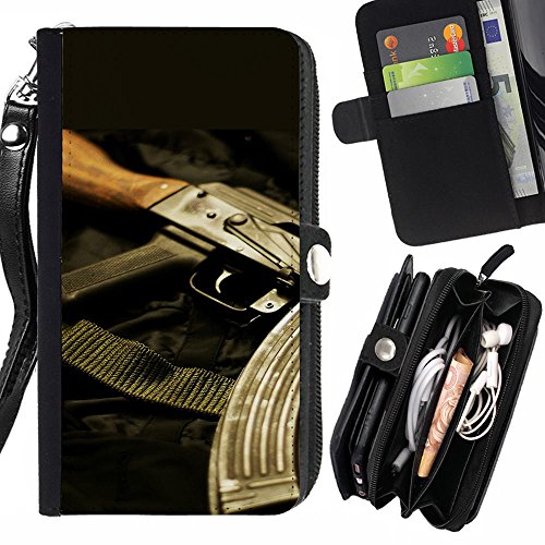 Graphic4You AK47's AK-47's Machine Gun Assault Rifle Design Zipper Wallet With Strap Card Holder Case Cover for LG Stylus 2 Plus / LG Stylo 2 Plus