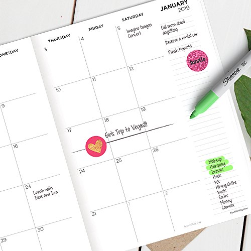 Time Factory Hot Pink Good Vibes 7.5" x 10.25" January -December 2019 Monthly Planner (19-4216) - Thumbnail 7