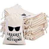 gobyhumm 10 Premium Organic Muslin Drawstring Bags 4x6 - Wedding Party Favor Set for Bachelorette Hangover Kits & Holiday Gifting | Reusable Double-Layer Unbleached Cotton Pouches (I REGRET NOTHING)
