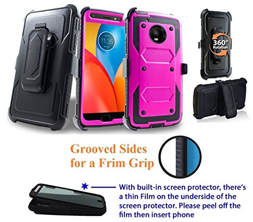 for 5" Motorola MOTO E4 motoe4 case Phone Case 360° Cover Screen Protector Clip Holster Kick Stand Armor Shock Bumper (Peach Black) - Thumbnail 4