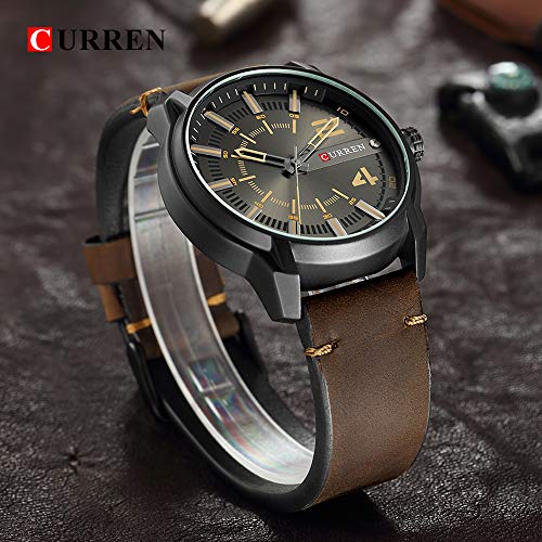Curren 8306 - Reloj de pulsera para hombre, esfera redonda, analógica, correa de piel, reloj de cuarzo, color marrón - Imagen 6