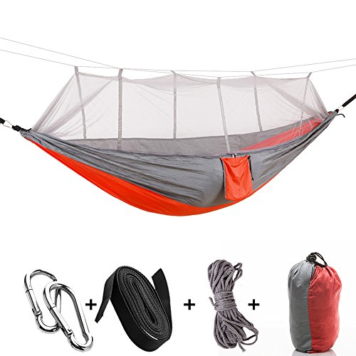 Camping Hammock with Mosquito Net,Hulorry Double Outdoor Hammock Portable Hammock Chair Garden Beach Backyard with Mosquito Net Hanging Swing for Hiking,Travel,Camping Lightweight Parachute