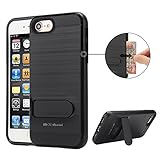 iPhone 7 Wallet Case, Moonmini Heavy Duty Shockproof Slim Fit Protective Kickstand Grip Cover with Hidden Credit Card Slot Holder for iPhone 7 - Black