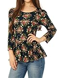 Allegra K Lady Floral Prints Scoop neck Slipover Peplum Top Navy Blue XL