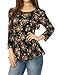 Allegra K Lady Floral Prints Scoop neck Slipover Peplum Top Navy Blue XL