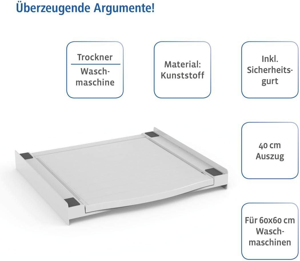 Xavax Smart Stacking Kit for Washing Machine / Dryer, Pull-Out Plate, Plastic, White, Zwischenbausatz mit Ausziehplatte (Kunststoff) - Image 3