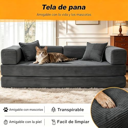 Sofá-cama de 2 lugares de 160cm com espuma e molas para a sala de estar, cinzento