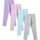 Chicduo 4 Pack Girls Cotton Leggings Stretchy Yoga Pants Kids Soft Full Length Solid Leggings