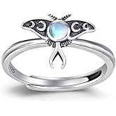 TRISHULA Luna Moth Ring for Women 925 Sterling Silver Moonstone Moth Rings Adjustable Insect Jewelry for Women Gifts for Birthday Halloween Christmas