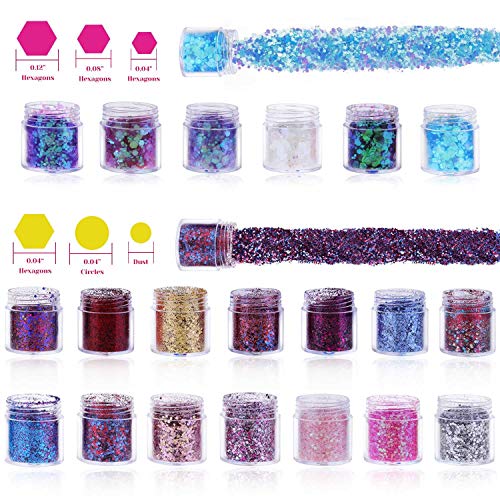 image for Body Glitter, Cridoz 20 Colors Nail Face Hair Chunky Festival Glitter 