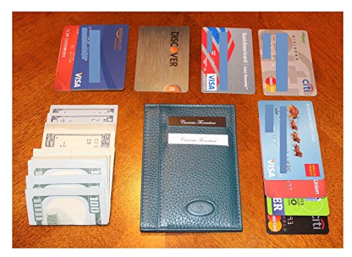 Cuoieria Fiorentina Slim Sleeve Blue Wallet Premium Calf Leather Made in Italy - Holds 10+Cards +Cash - Slim Profile Reduces Wallet Bulk