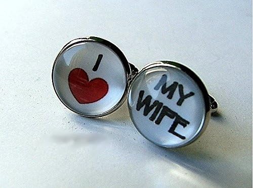 "I Love My Wife" Cufflinks,Love Heart Cufflinks,Wedding Cufflinks,Handmade Cufflinks,Glass Round Silver Cufflinks,Shirt Cufflinks,Men Cufflinks,Special Style,
