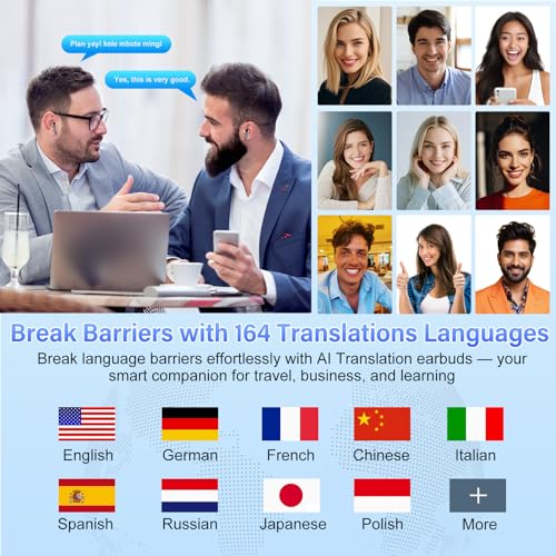 AI Translator Headphones, 2026 Bluetooth 5.4 Headphones with Translator 164 Languages Headphones Translator Real Time with 7 Modes, ENC Noise Reduction 56H Runtime for Business Travel, Black