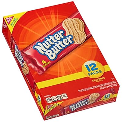 Nabisco, Nutter Butter, Peanut Butter Sandwich Cookies, 12 Count, 16.7oz Box (Pack of 2)