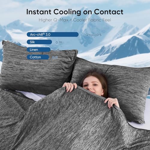 Elegear Revolutionary Cooling Blanket Queen Absorbs Heat to Keep Body Cool for Night Sweats, Arc-Chill3.0 Cool Fiber Q-Max>0.5 for Hot Sleepers, Lightweight Summer Cold Blankets for Sleeping 79" x 86"