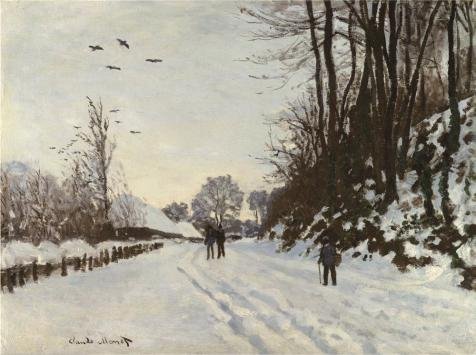 high quality polyster Canvas ,the Reproductions Art Decorative Canvas Prints of oil painting 'Claude Monet - The Road to the Farm Saint-Simeon in Winter, 1867', 18x24 inch / 46x61 cm is best for Living Room decor and Home artwork and Gifts