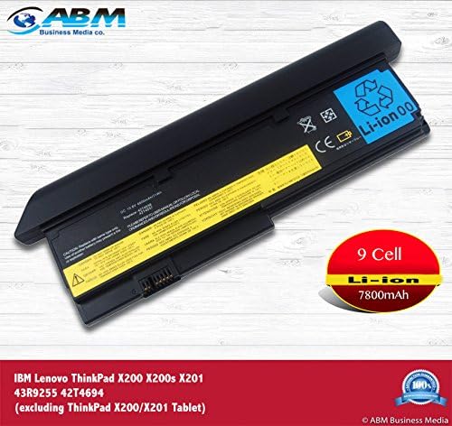 ÂBM | New 9 Cell Laptop Battery for For IBM Lenovo ThinkPad X200 X200s X201 43R9255 42T4694 7800mAh