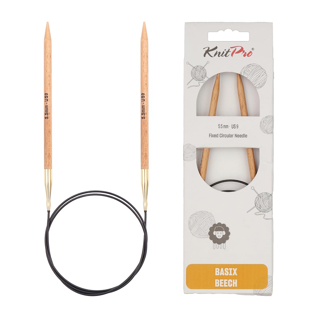 KnitPro Basix Beech Fixed Circular Needles 60" (150cm) | 5.50mm