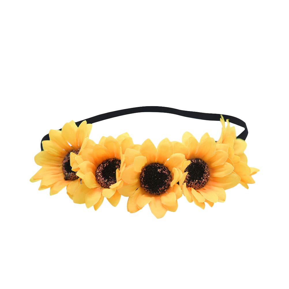 Amosfun Sunflower Headband Bridal Flower Headband Artificial Sunflower Floral Crown Bridal Headwear Natural Wreath for Bridal Seaside Holiday Wedding Decor