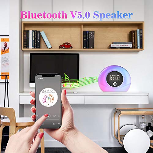 Sinohrd Wake Up Light Alarm Clock, Kids Night Light with Wireless Bluetooth Speaker, Tap/Knock