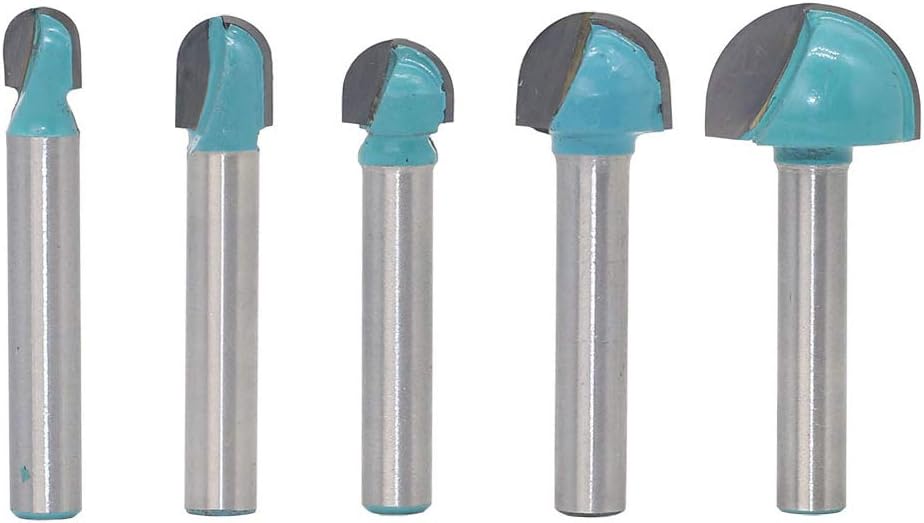 Saipor 6mm Shank Cove Core Box Router Bits Set Carbide Tipped Round Nose Double Edging Router Bits for Woodworking Grooving Pack of 5