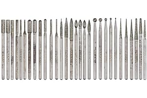 Yakamoz 30Pcs 2.35mm Shank Titanium-Coated Diamond Burrs Set Rotary File Burs Accessories Kit for Rotary Grinder Tools Grindi