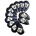 FINGER TEN Premium Synthetic Leather Stylish Iron & Wedge Golf Head Covers Value 12 Piece Set, Embroidered Labels & Fits Most Clubs Gift Set, Travel Protection Accessories (Both Side-Black)