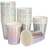 Geeklife Rainbow Silver Disposable Drinking Party Paper Cups,9 oz Cups Bulk for Wedding,Party and Cocktail,40 pcs