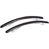 Parcelona French Skinny Rounded Tortoise Shell Brown and Black 4” Celluloid Automatic Set of 2 Hair Clip Barrettes for Women and Girls