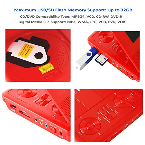 7" Portable Multimedia Disc Player High Res CD DVD Player with Swivel Angle Flip Screen