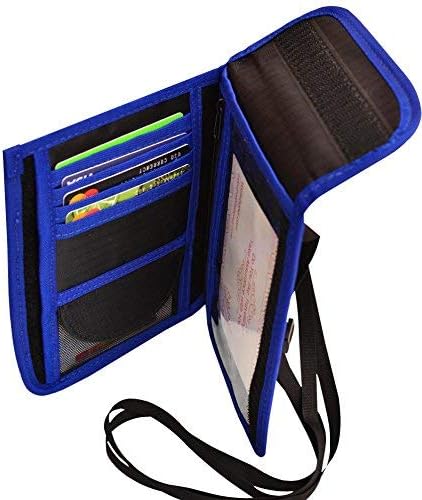 Travel Wallet Neck Passport Holder Pouch RFID Protect (Black-blue)