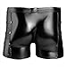 TiaoBug Men Lingerie Rivets Patent Leather Cutout Boxer Briefs Shiny Bikini Shorts Black Large