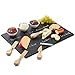 VonShef 9 Piece Slate Cheese Board Server Plate Tray and Dipping Set with Brushed Gold 4 Piece Stainless Steel Cheese Knife Serving Utensil Set, Ceramic Dipping Bowls, Chalk and Gift Box