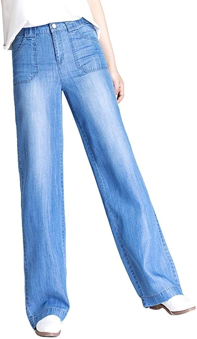 Saoye Fashion Jeans Ladies High Waist Slim Fit Straight Leg Wide Leg