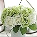 CQURE Artificial Flowers, Fake Flowers Silk Artificial Roses 9 Heads Bridal Wedding Bouquet for Home Garden Party Wedding Decoration (Green White)