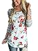 ZXZY Women Bohemian Crew Neck Striped 3/4 Sleeve Floral Print Shirt Blouse Tops Grey